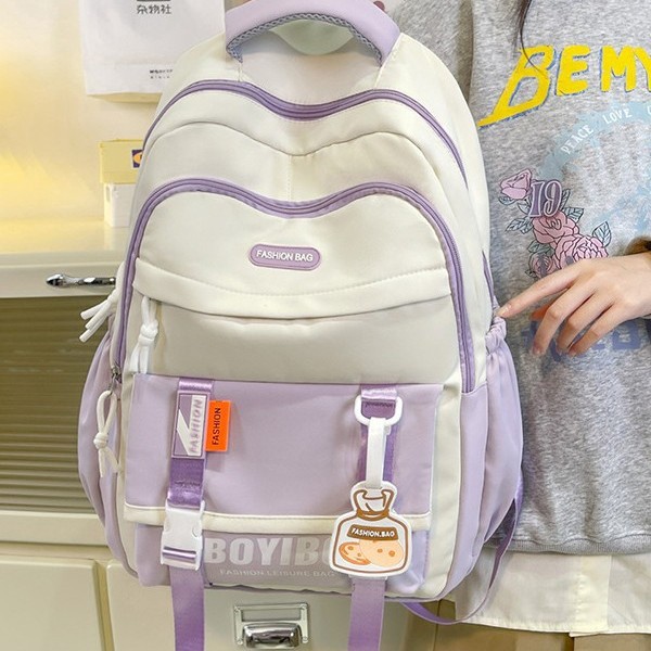 New color-blocking backpack for women, 2024 new fashionable and trendy computer bag, large-capacity schoolbag for junior high school, senior high school and college students full figure