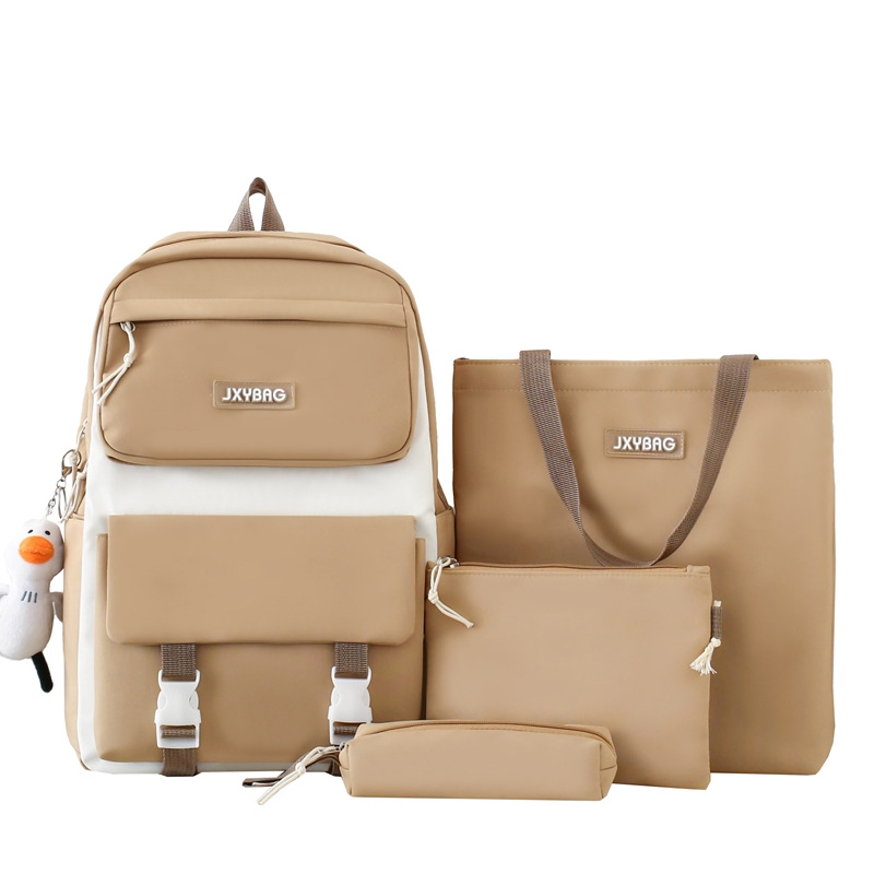 Four-piece Korean-style girls' schoolbag, simple, large-capacity, solid-color backpack for grades five and six, junior high school students, backpack for girls Item Picture
