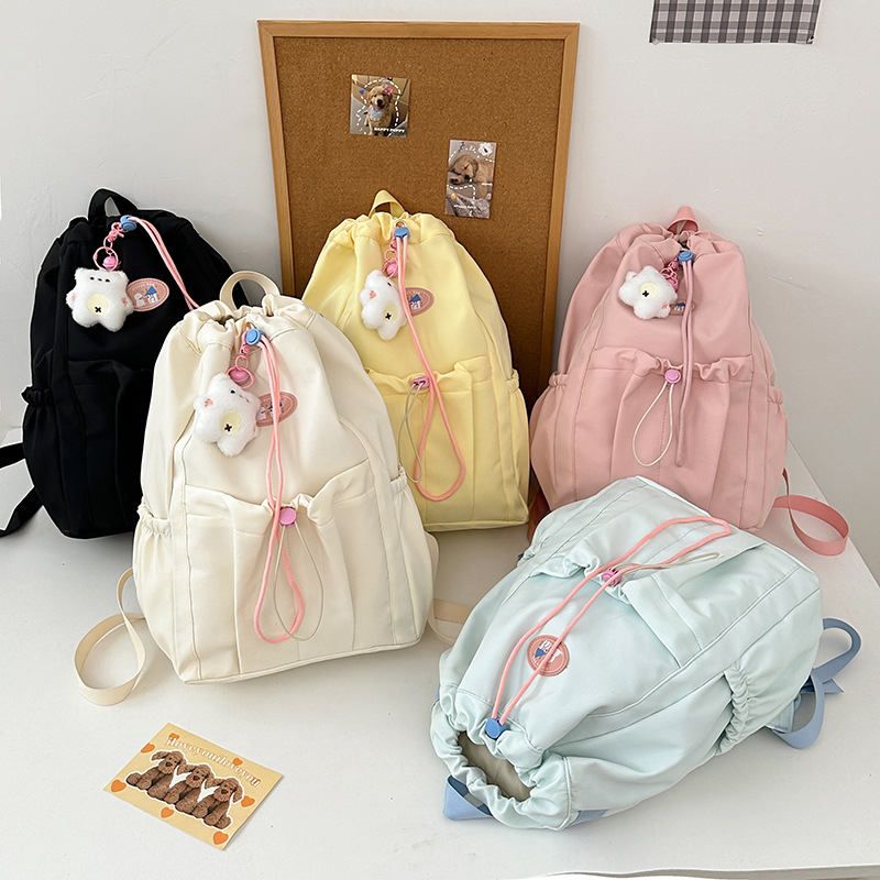 Trendy dopamine large-capacity backpack, cute drawstring opening, high appearance level for girls, versatile schoolbag, cute backpack details Picture