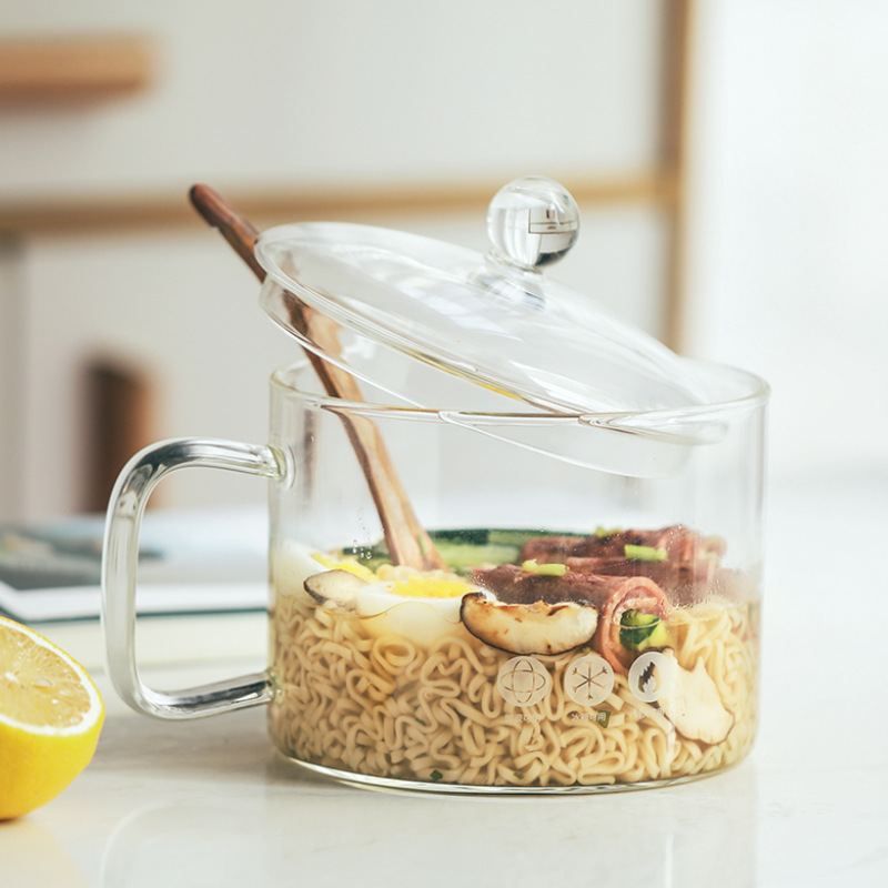 A large-capacity household glass instant noodle pot with a handle that can be heated by an electric ceramic stove for stewing soup with high borosilicate glass details Picture