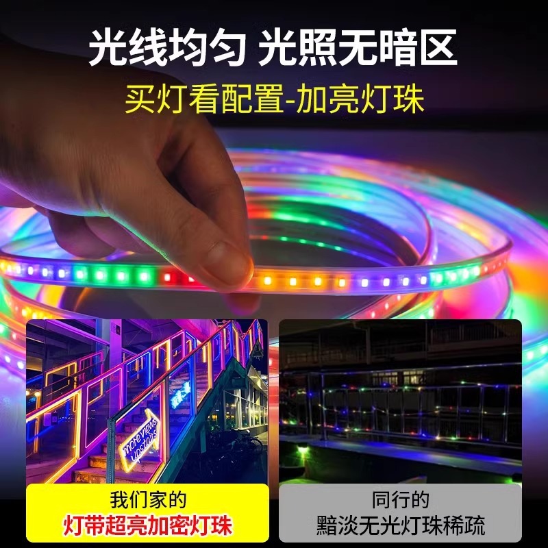 Solar-powered led running light strips, outdoor neon flowing water, six-color flashing, rainproof, color-changing ambient lights, and decorative lights Specification drawing