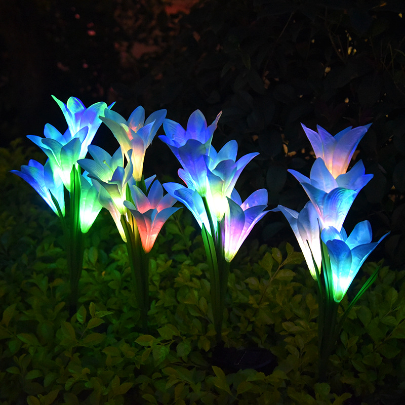 led solar lily flower lights, outdoor villa courtyard garden lights, solar simulation flower lights, lawn lights details Picture