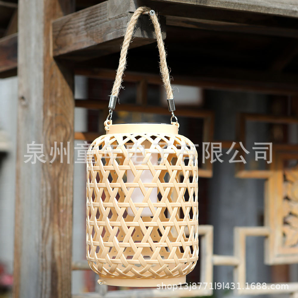 Solar lamps, Spring Festival lanterns, festival lanterns, imitation rattan woven courtyard outdoor lanterns, decorative lanterns, Chinese bamboo woven lanterns full figure