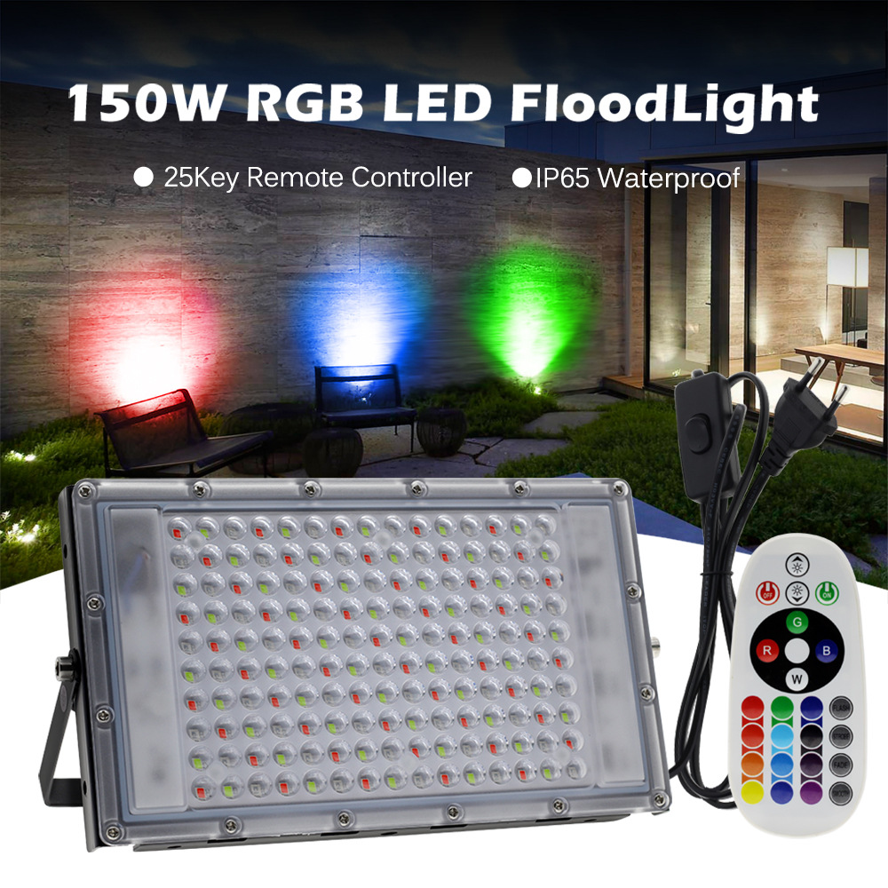 Cross-border new outdoor landscape lighting 100W seven-color RGB floodlight strip remote-controlled color-changing led floodlight full figure