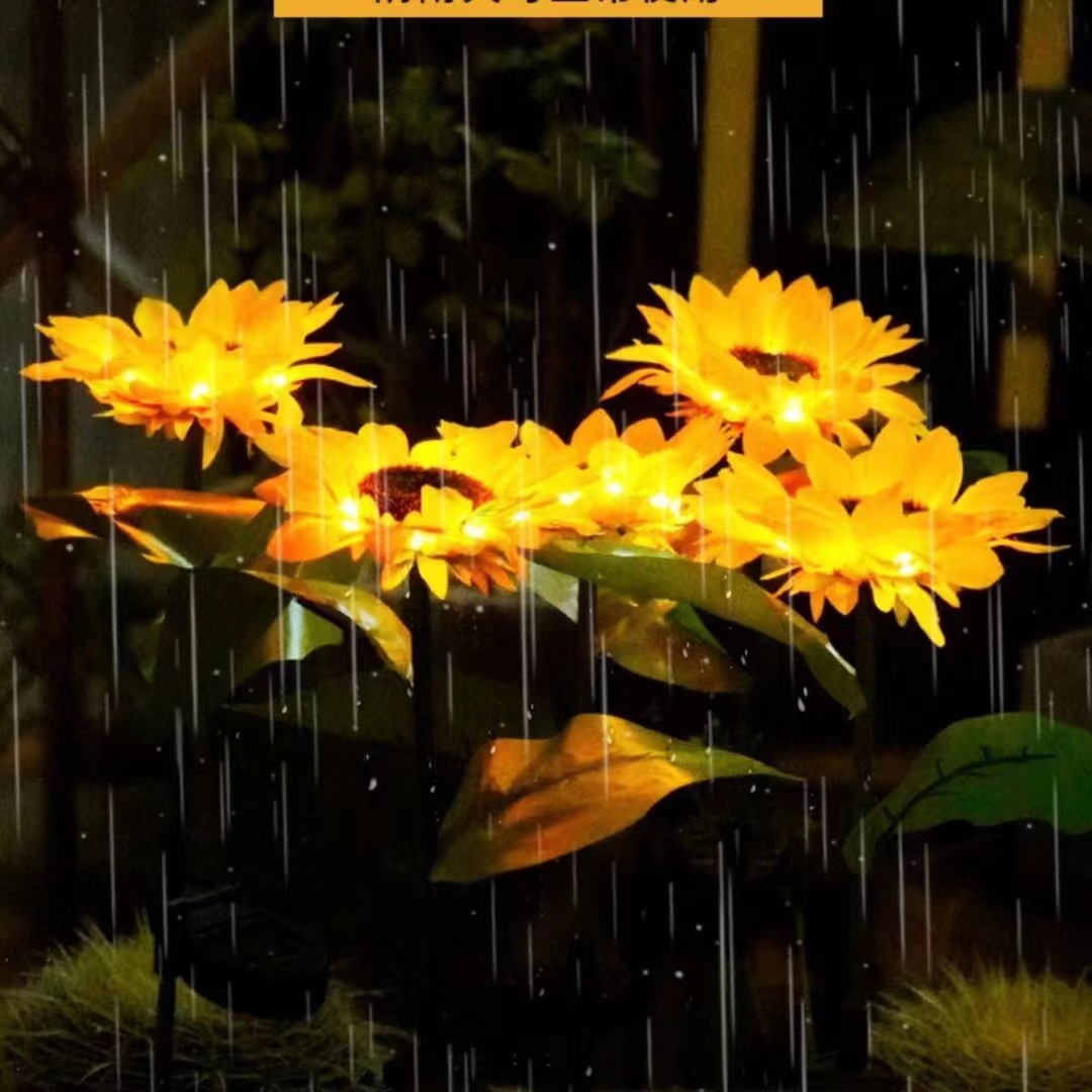 led solar ground socket light, three-head single-head sunflower light, cross-border outdoor rainproof solar decorative scene imitation details Picture
