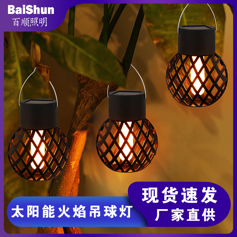 Cross-border solar flame hanging ball lamp, outdoor waterproof led simulation flame lamp, camping atmosphere decoration hanging lamp full figure