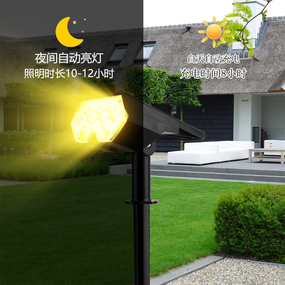 New solar small spotlight outdoor IP65 waterproof high-brightness LED villa courtyard integrated plug-in lawn light Application Scenario