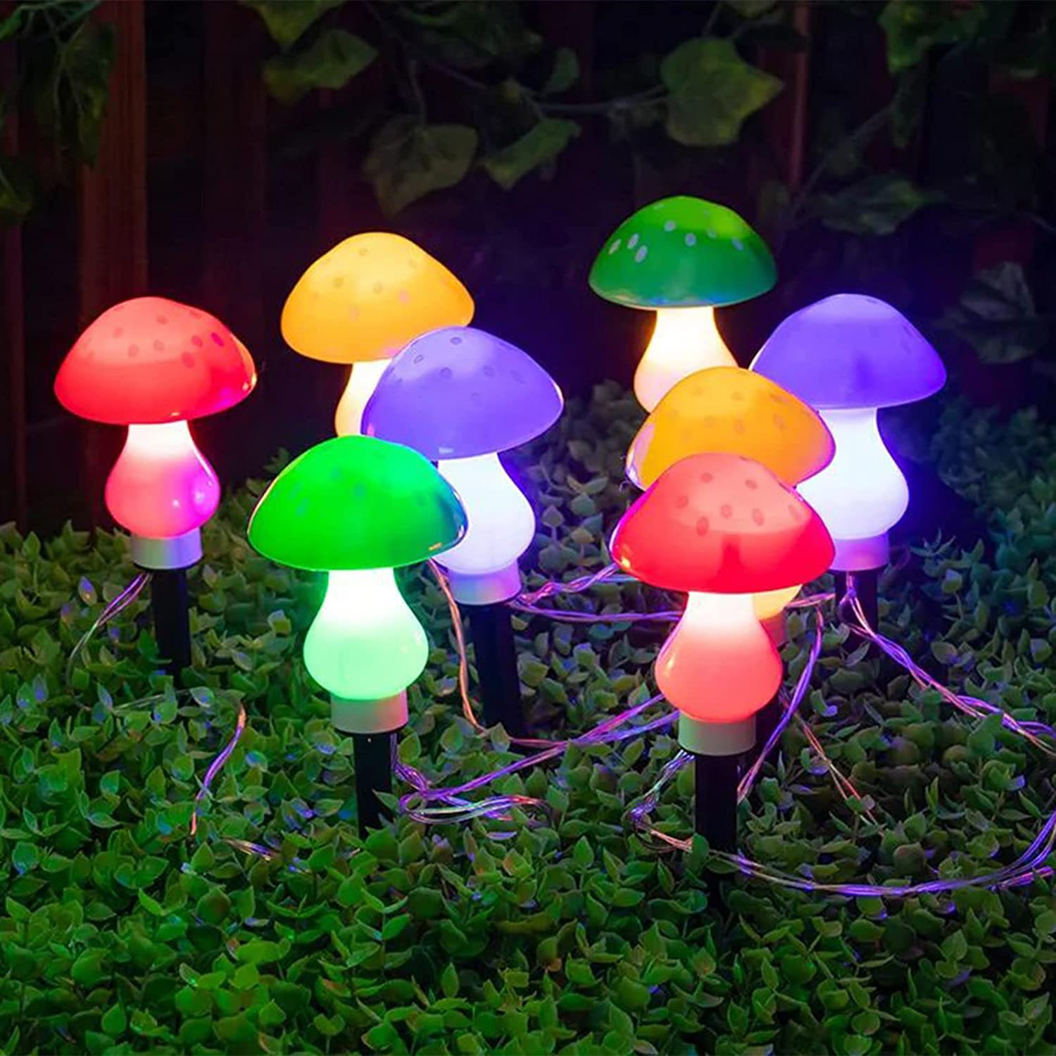 The new cross-border solar LED mushroom lamp is an outdoor waterproof, courtyard and garden decorative ground insert lamp that is extremely bright Application Scenario