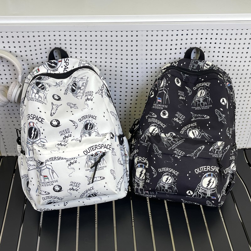 New schoolbag for high school and junior high school students, trendy for college students, large capacity, versatile, graffiti, Instagram, simple shoulder backpack details Picture