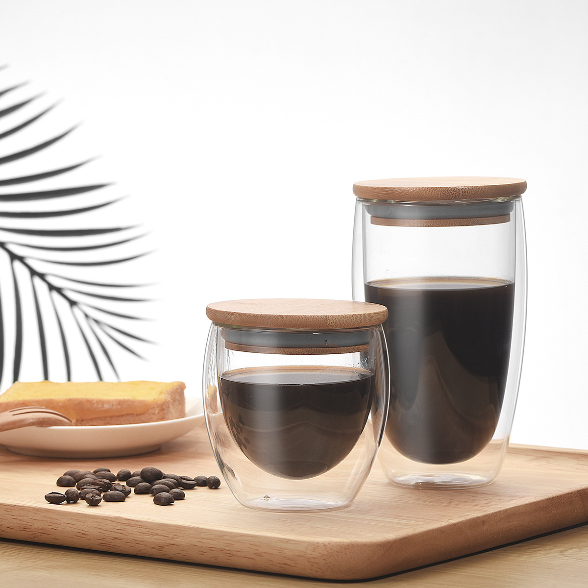 【 Customized LOGO】 Event gift cups: Transparent water cup, heat-resistant coffee cup, High borosilicate double-layer glass cup details Picture