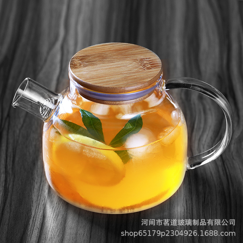 Large-capacity high borosilicate glass cold water bottle, household and dining room glass cold water bottle, wooden lid with handle, juice bottle Specification drawing