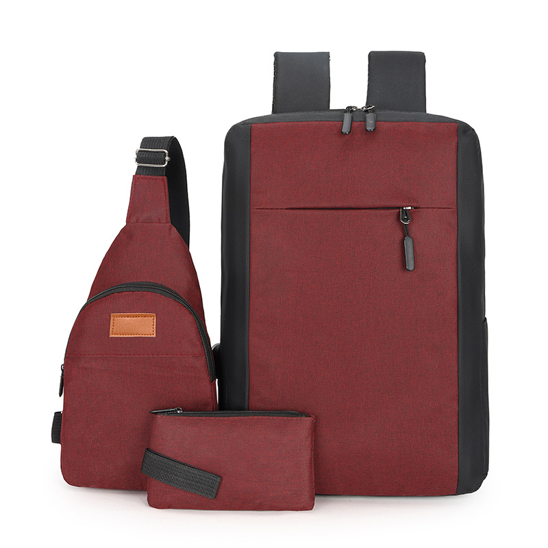 A classic men's three-piece backpack set with a fashionable and simple combination, featuring a college student schoolbag, outdoor casual single-shoulder bag and chest bag Specification drawing
