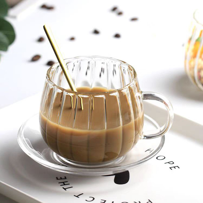 Creative high borosilicate transparent vertical striped pumpkin cup, cute single-layer glass cup, juice coffee cup, vertical striped pumpkin cup details Picture