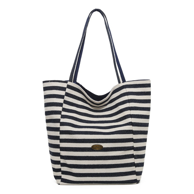 Spring 2025 striped knitted fabric bag, Korean ins laid-back style tote bag for students, large capacity casual single-shoulder bag for girls Item Picture