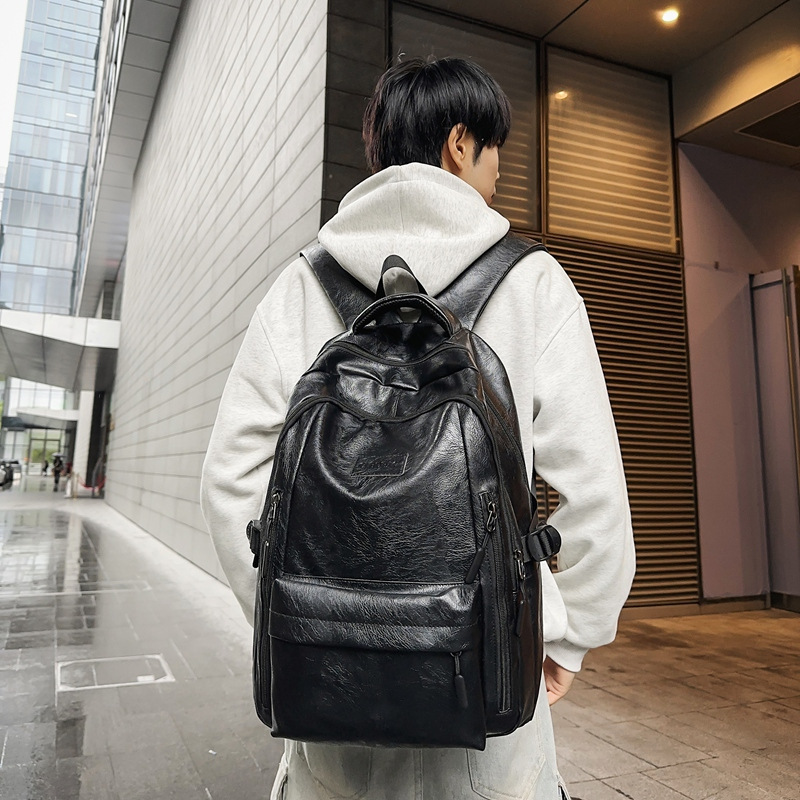 Wholesale junior high school student schoolbags, men's fashionable and trendy soft leather backpacks, men's high-end and stylish middle school student backpacks Specification drawing