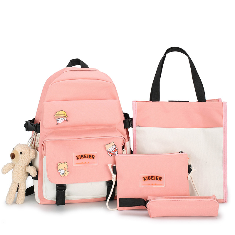 ins schoolbag for girls, Korean version, Harajuku ulzzang forest style, four-piece backpack set for junior and senior high school, trendy student backpack, cross-border Item Picture