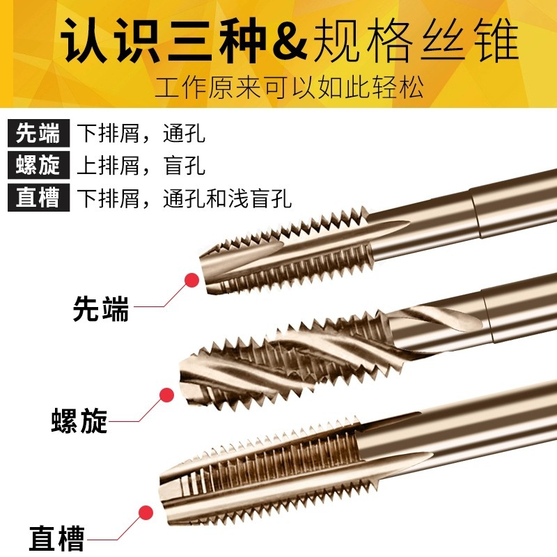 High cobalt content machine tap M35 straight groove screw tip tap tip tapping stainless steel special through hole blind hole details Picture