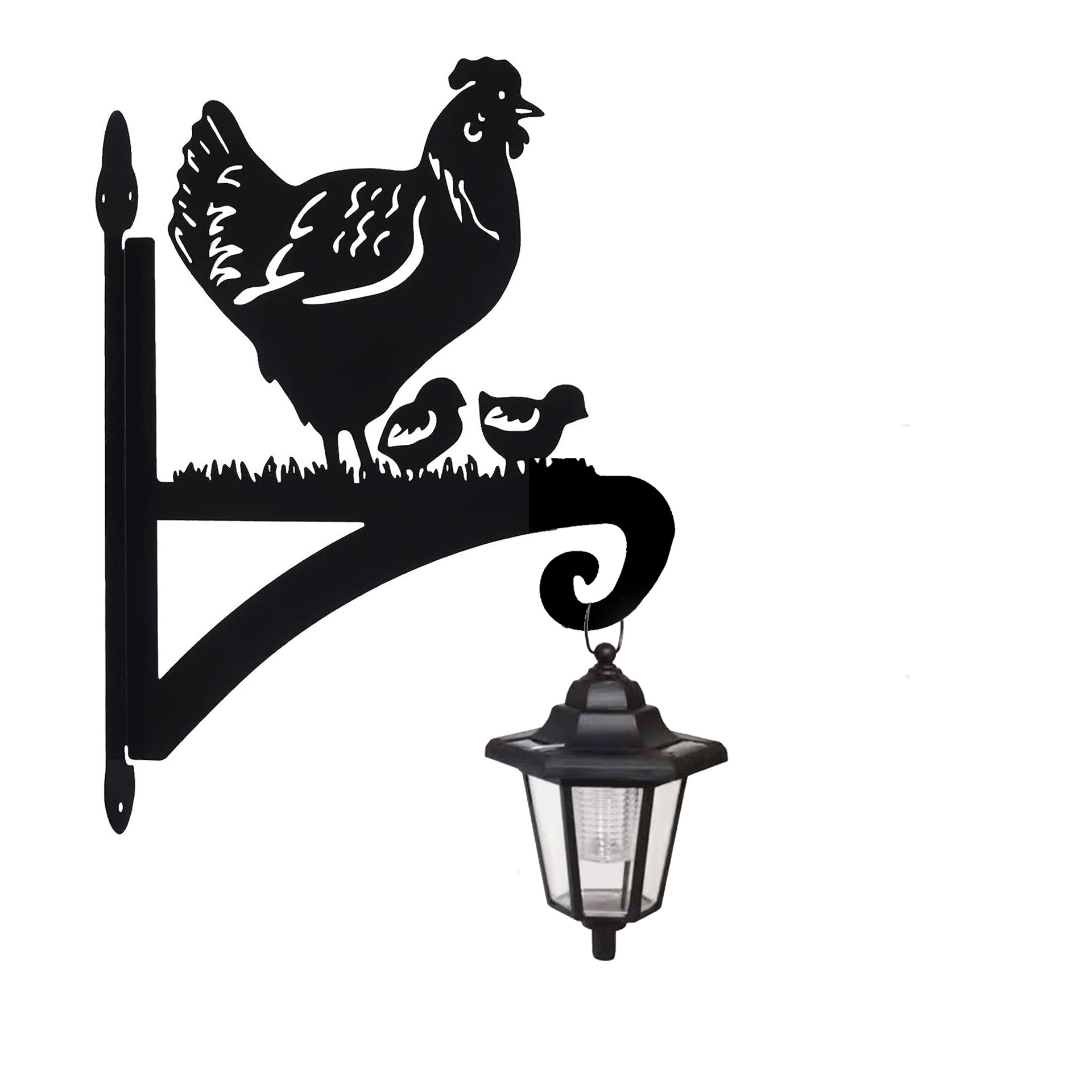 Ironwork garden decoration solar lamps, wall lamps, wall-hung hens, outdoor courtyard handicrafts, wall garden animal lamps Item Picture