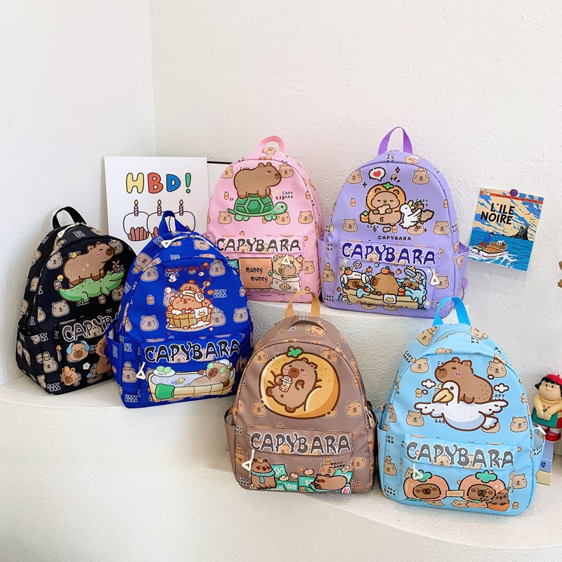 Wholesale of Capibala cute printed children's schoolbags with large capacity, lightweight, and artistic backpacks for primary school girls full figure