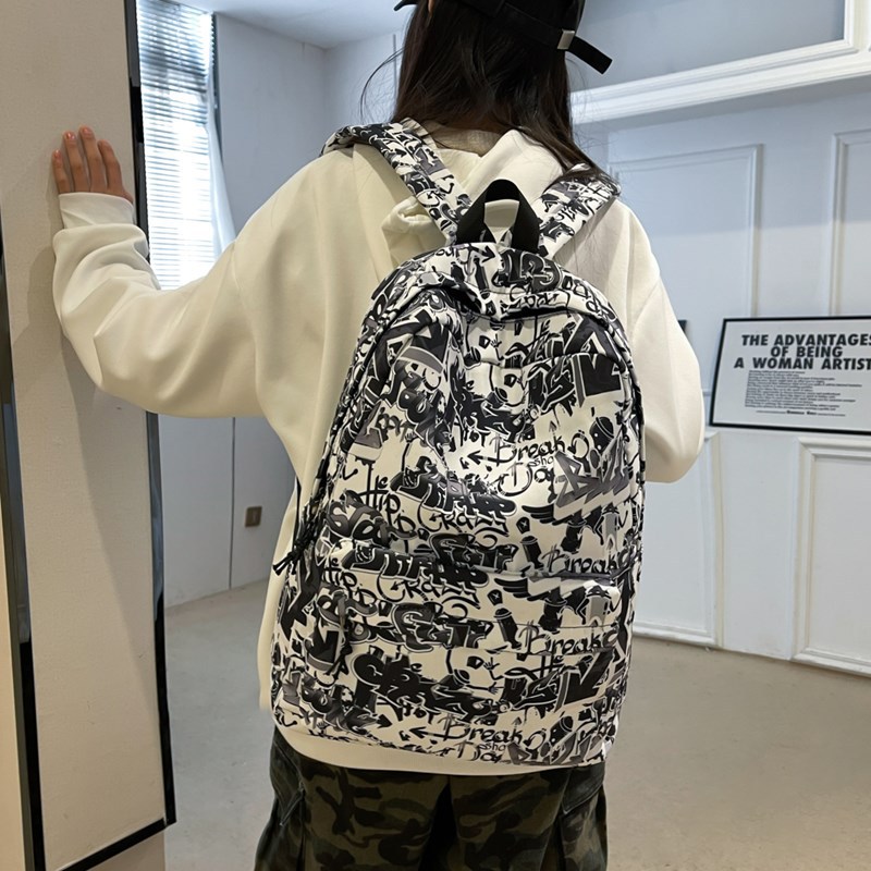 Trendy ins graffiti cartoon double-shoulder street large-capacity schoolbag, versatile computer bag, color-blocking travel backpack Specification drawing