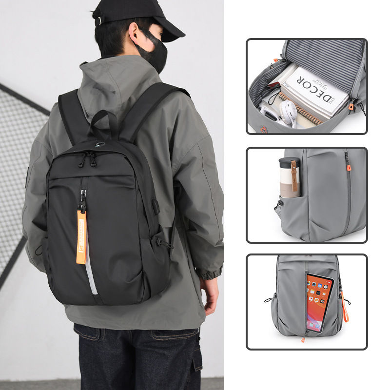 Men's casual large-capacity backpacks, outdoor logo printed computer bags, travel student schoolbags, cross-border wholesale details Picture