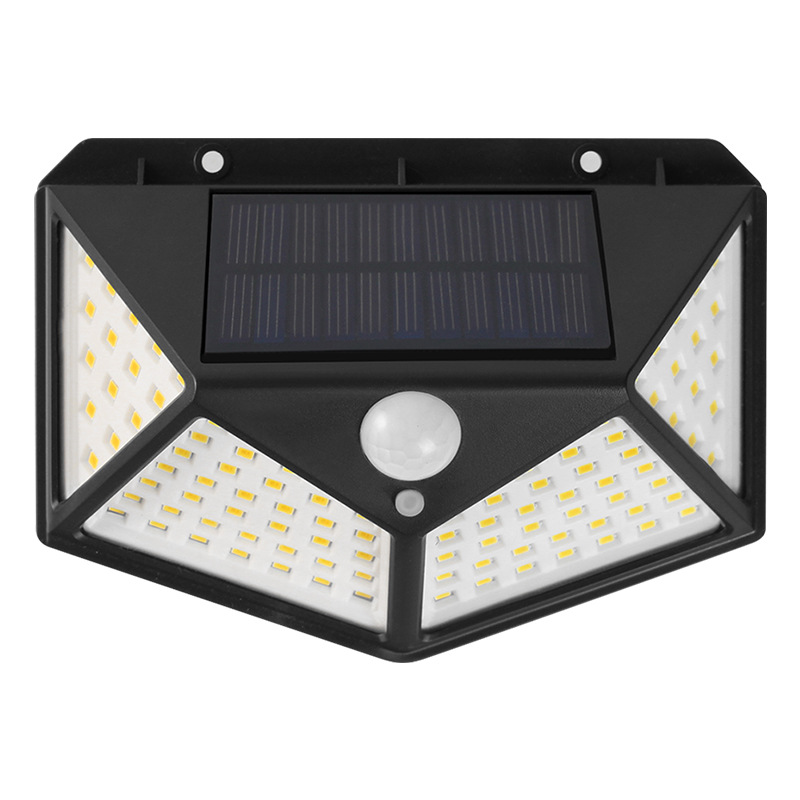New 100LED solar charging wall lamp, four-sided luminous human body sensor lamp, outdoor lighting, modern garden lamp Item Picture