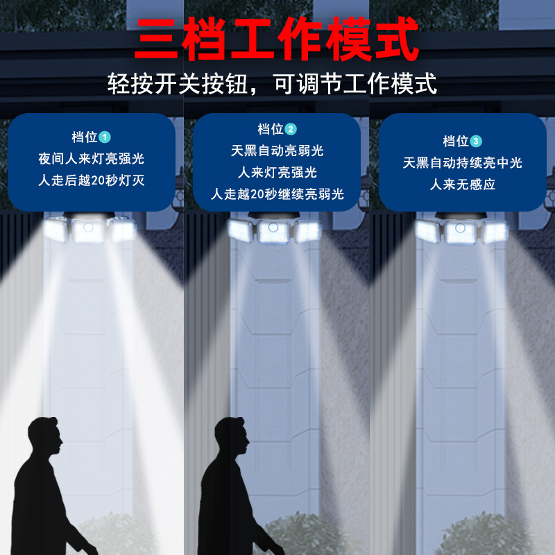 Cross-border solar outdoor garden lamps, ultra-bright human body sensor lamps, LED three-head lighting, waterproof outdoor wall lamps Application Scenario