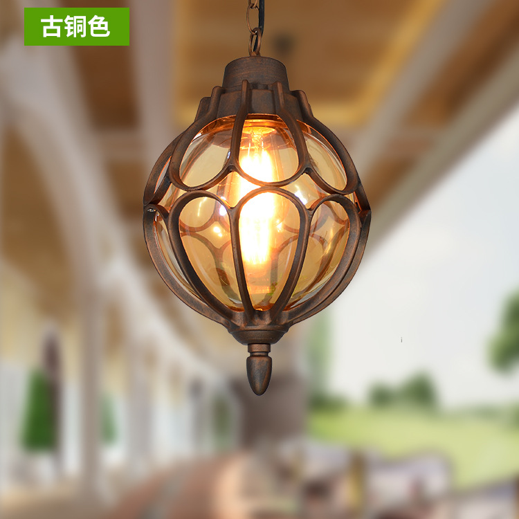 Round ball anti-rust chandelier, retro outdoor rainproof courtyard lamp, grape trellis corridor lamp, balcony villa courtyard lamp Application Scenario