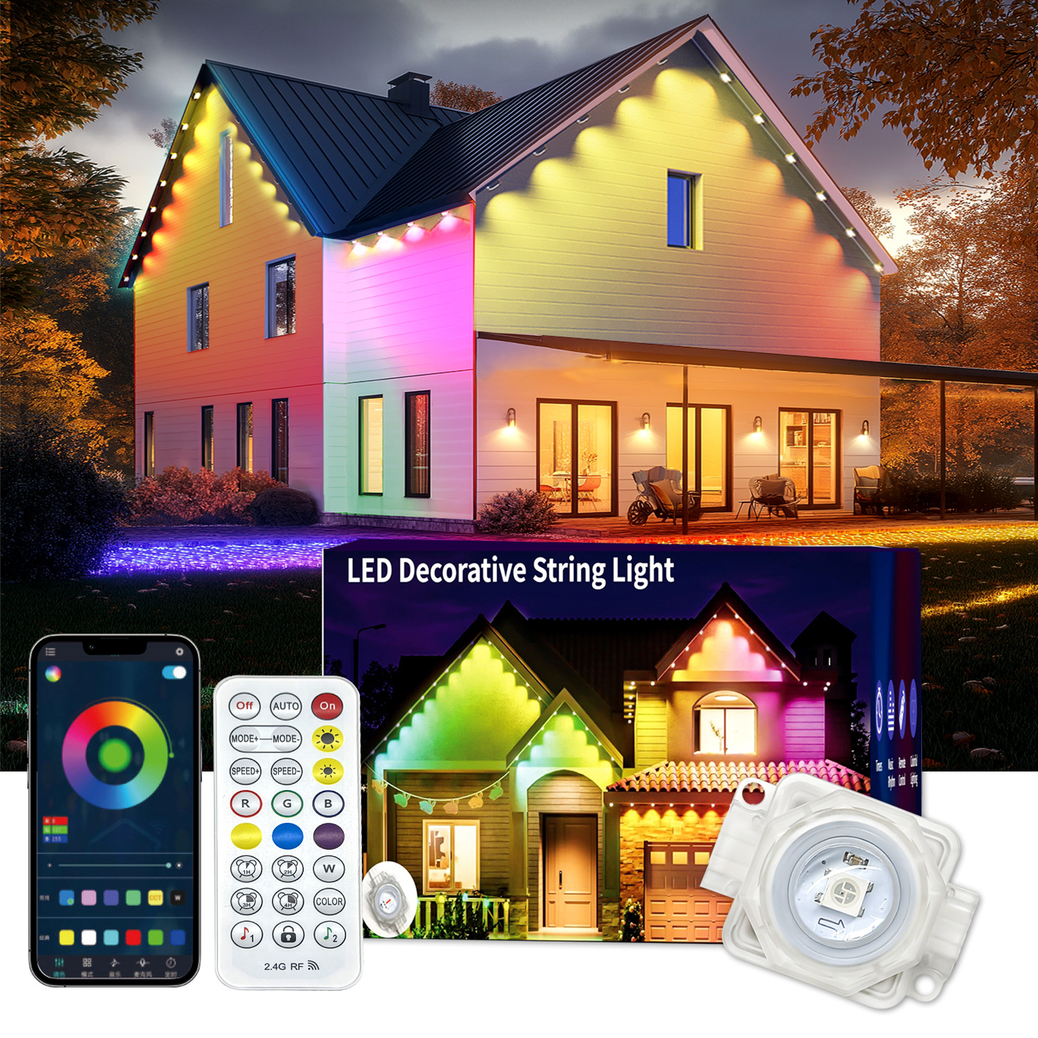Cross-border iridescence LED eave light, smart waterproof outdoor courtyard light, festival atmosphere decorative light, and can be set at a fixed time full figure