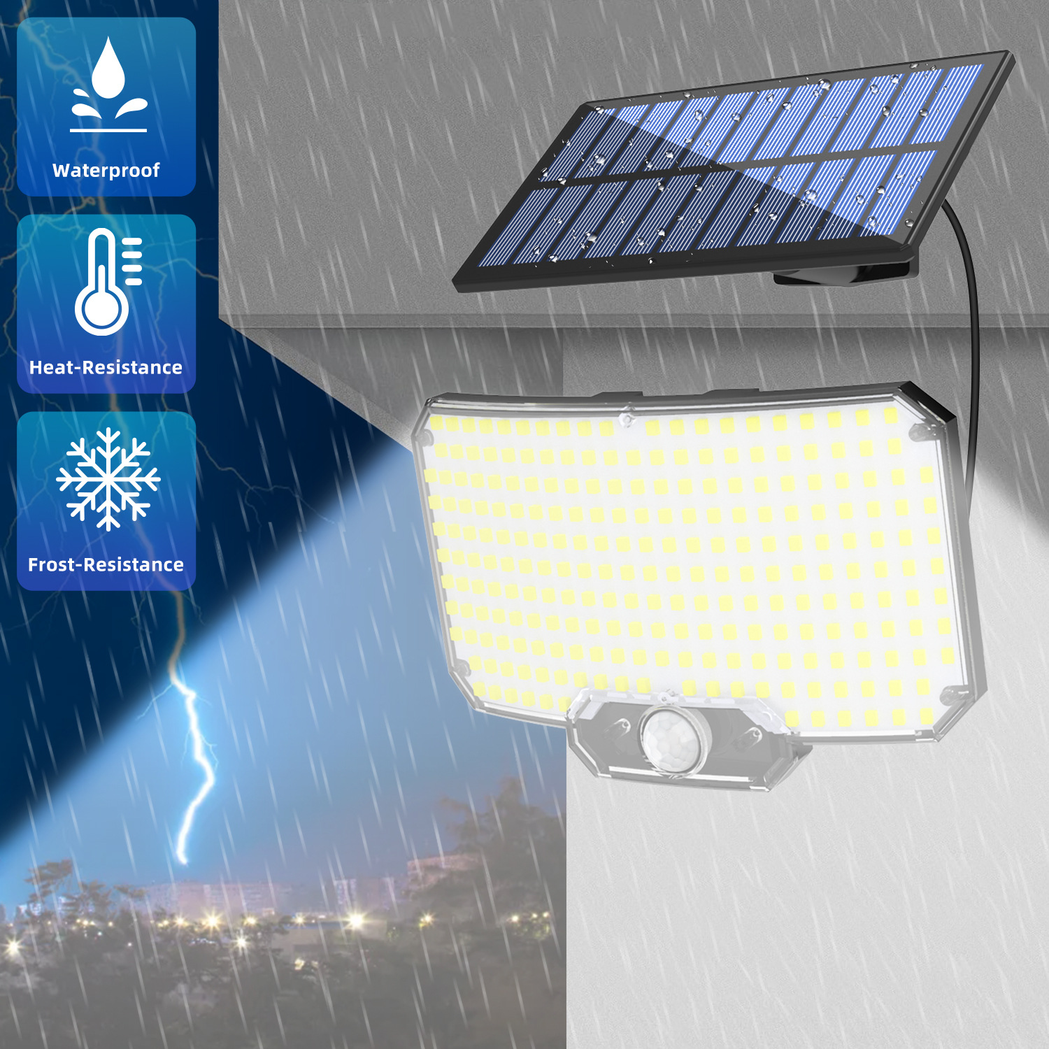 Solar split single-head street lamp, household outdoor waterproof human body sensor wall garden lamp, garage lighting wall lamp Specification drawing