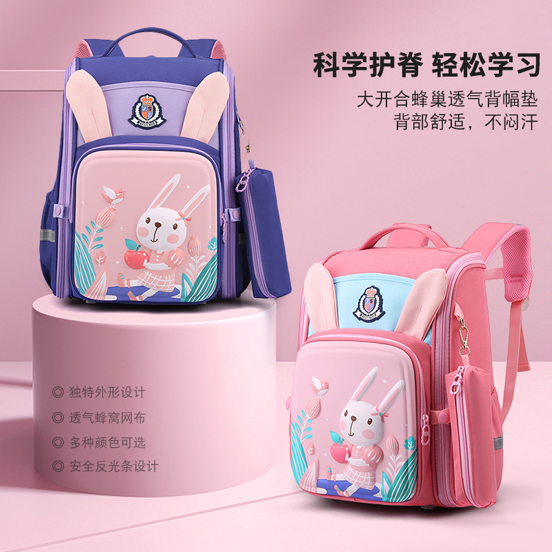 Schoolbag for primary school girls from grades one, two, three to six, a versatile and durable cartoon children's backpack with a college style details Picture
