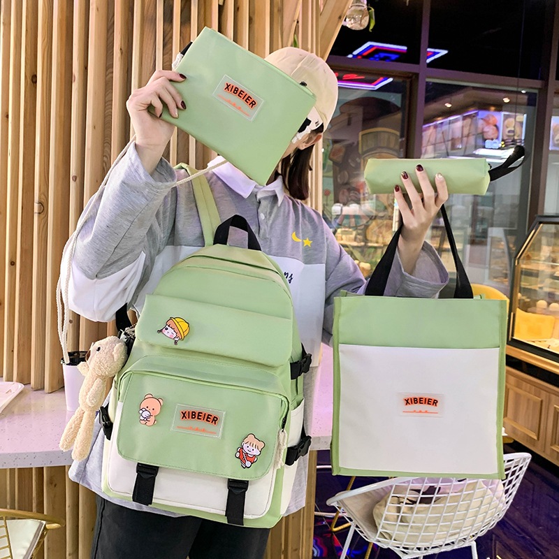 ins schoolbag for girls, Korean version, Harajuku ulzzang forest style, four-piece backpack set for junior and senior high school, trendy student backpack, cross-border full figure