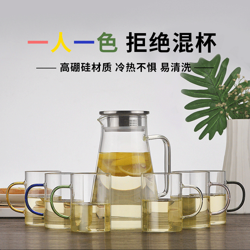 【 Customized LOGO】 Household water cooler, high borosilicate transparent water cooler, glass heat-resistant set, cold water cup details Picture