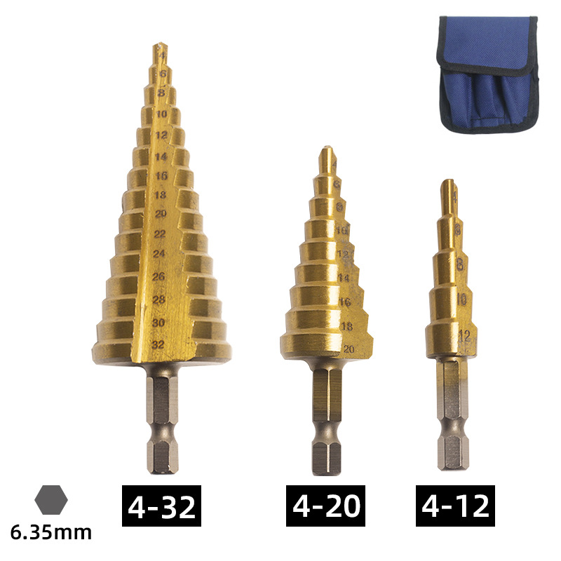 Yunbei hexagonal handle straight groove pagoda drill, triangular handle spiral step drill, iron and aluminum plate wood and plastic hole opening and reaming drill full figure