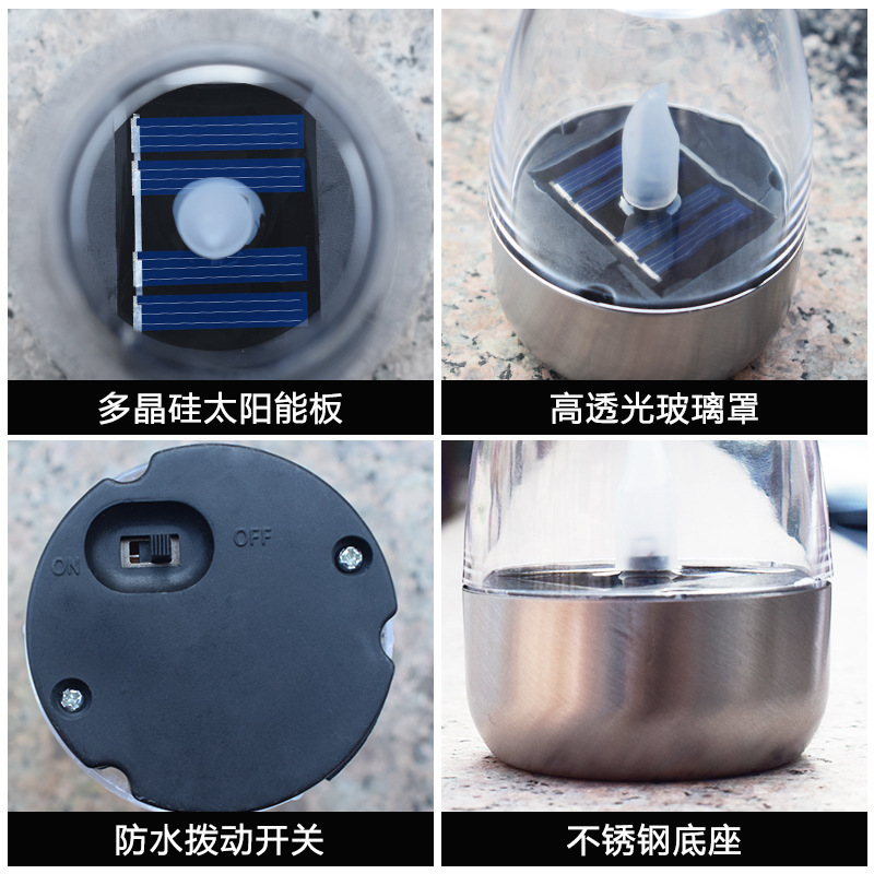 Cross-border solar lights, outdoor courtyard LED stainless steel candle lights, lawn deck decoration, Halloween night lights Specification drawing