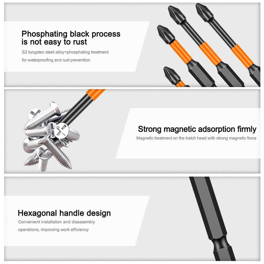PH2 bullet head Cross torque screwdriver, cross Head screwdriver S2 steel electric screwdriver tip strong magnetic electric drill cross screwdriver Application Scenario