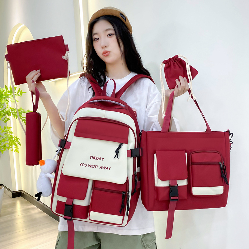 ins High-appearancelevel five-piece schoolbag set, simple and trendy backpack for girls, large-capacity backpack for boys in primary and junior high school Specification drawing