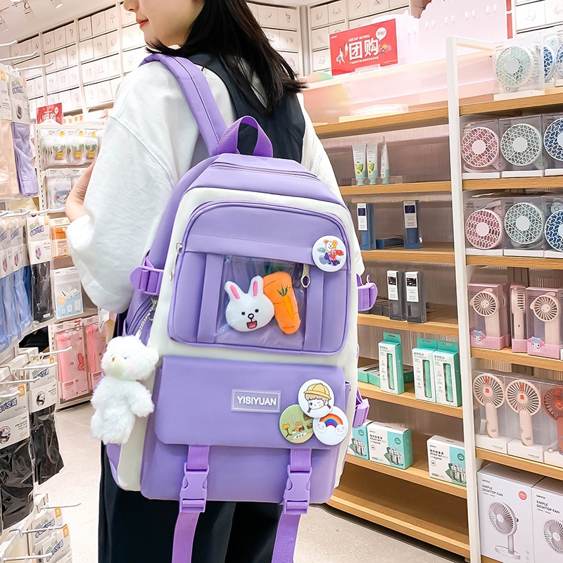 New cross-border schoolbag, Korean version large-capacity backpack, casual canvas backpack, female hand-held student insulated bag, meal bag details Picture