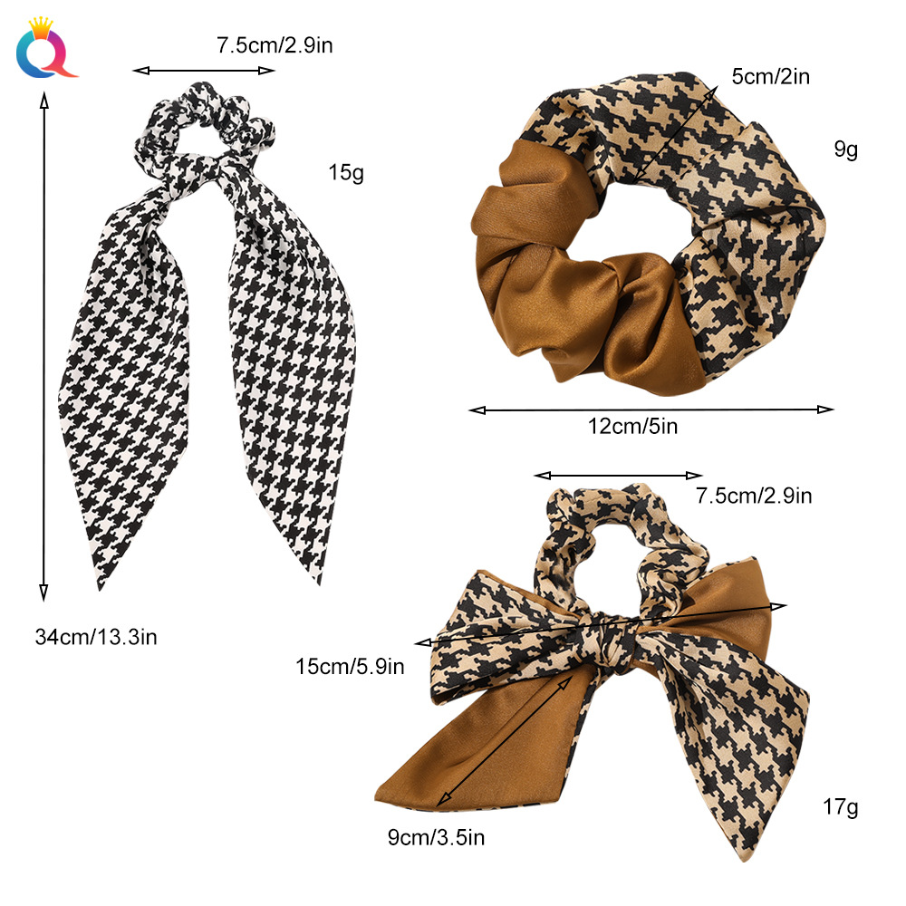 Qiyue simple checkered ribbon large intestine hair tie, sweet bow hair tie, tie ponytail hair tie headwear for women Item Picture