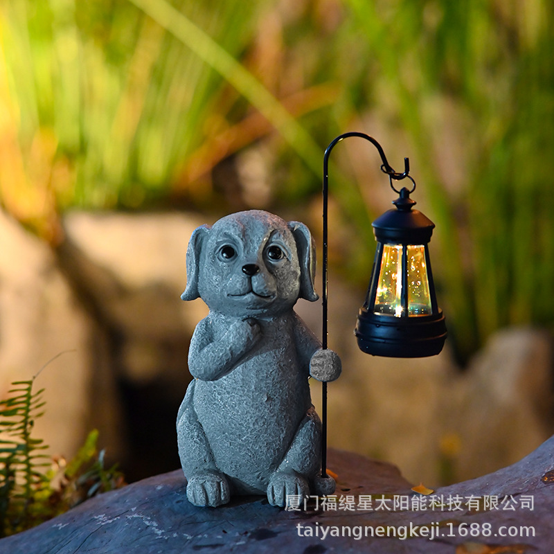 Cross-border meditation dog resin figurine, outdoor courtyard garden decoration, garden solar animal figurine Application Scenario