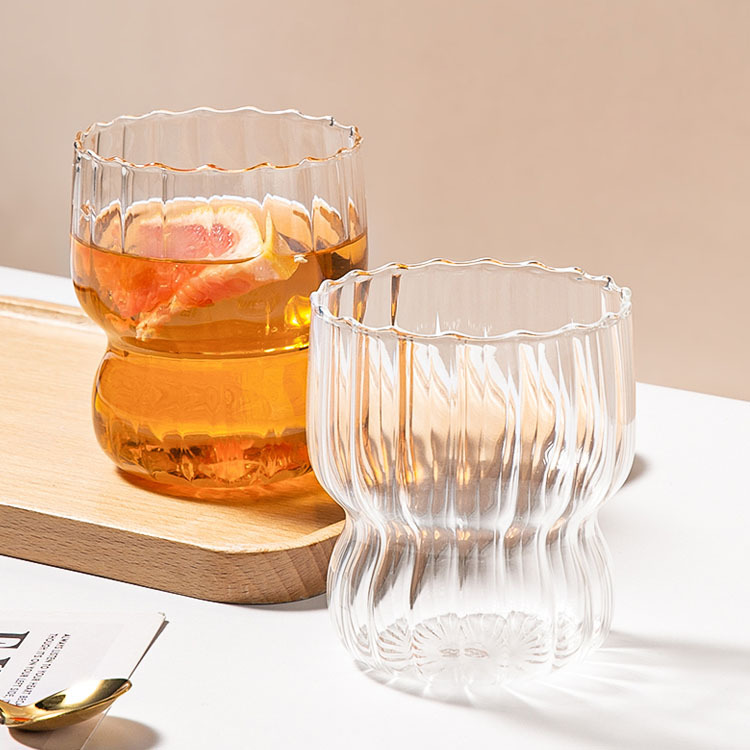 Cute striped chubby cup, home ice cream cup, milk breakfast oatmeal cup, creative high borosilicate glass water cup details Picture