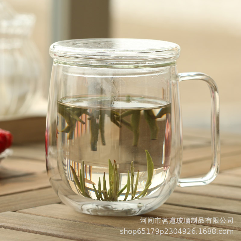 Household coffee cup set with handle, high borosilicate double-layer glass cup set, transparent water cup set, milk and juice cup set details Picture