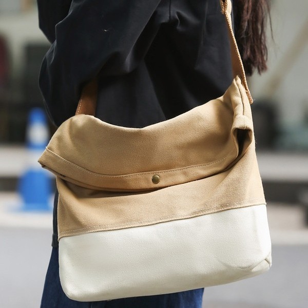 Women's large-capacity, unique and niche design canvas bag, fashionable and versatile, color-blocking casual single-shoulder bag, men's backpack full figure