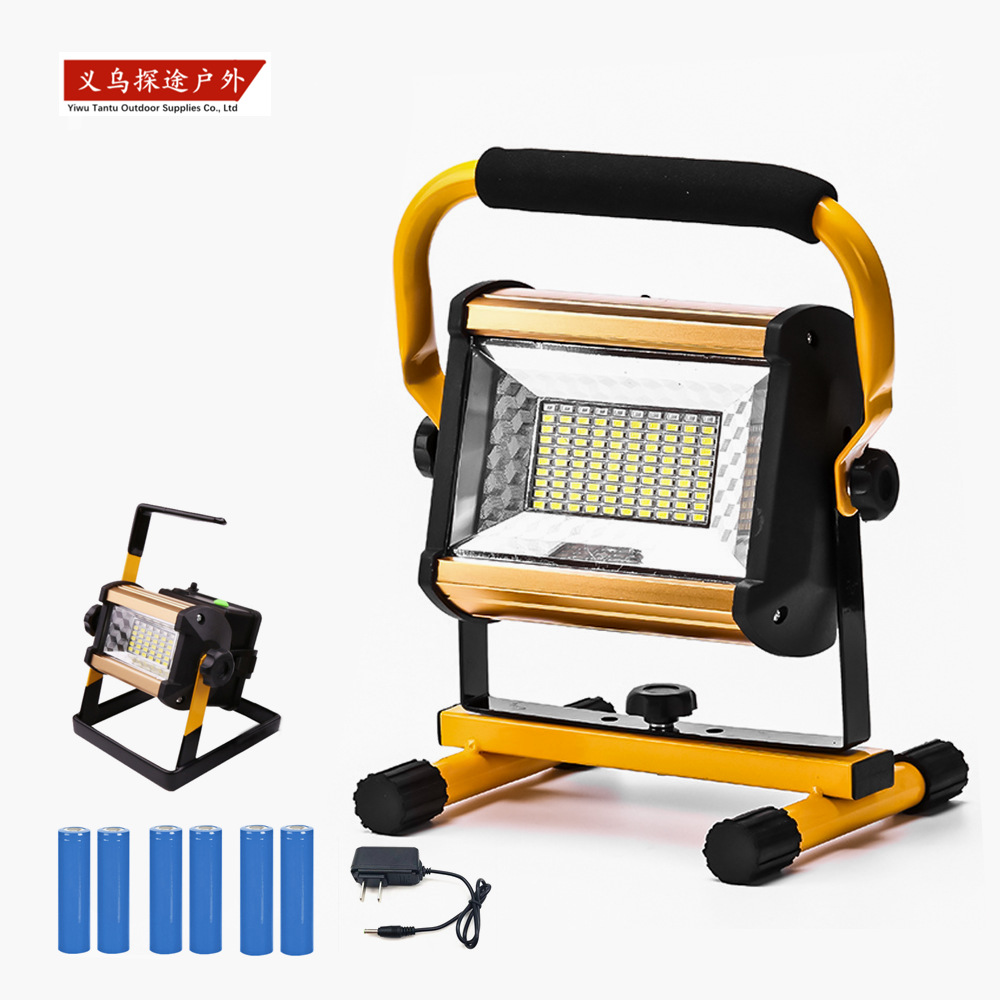 Rechargeable LED high-intensity searchlight, portable 100w floodlight, outdoor multi-functional floodlight, red and blue warning light full figure