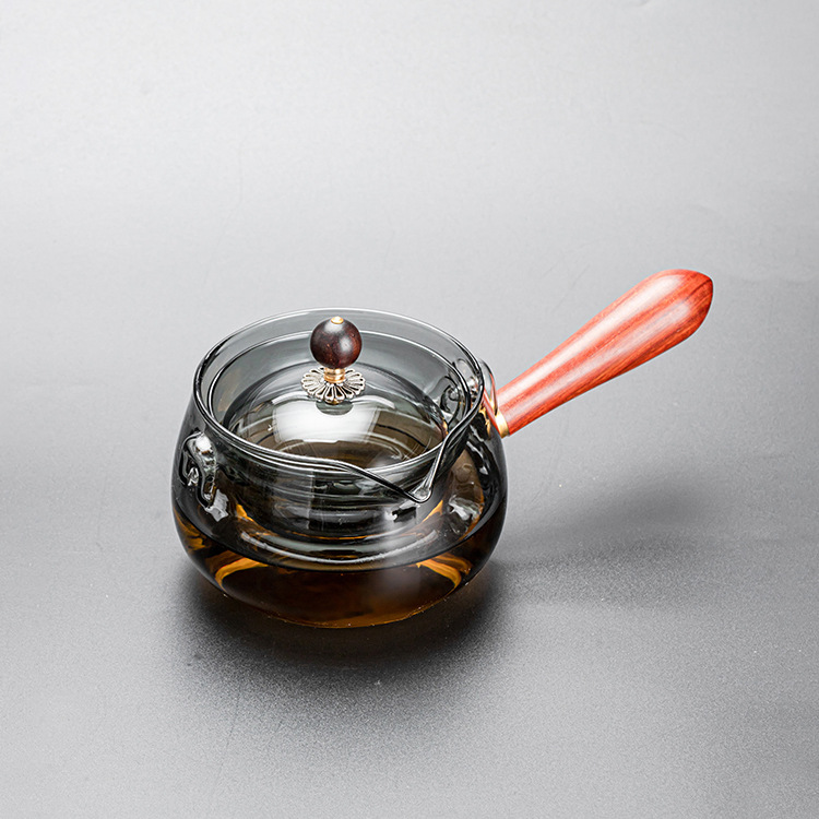 High borosilicate rotating free and easy teapot, tea-water separation transparent black glass teapot, detachable teapot, kung Fu tea set Specification drawing