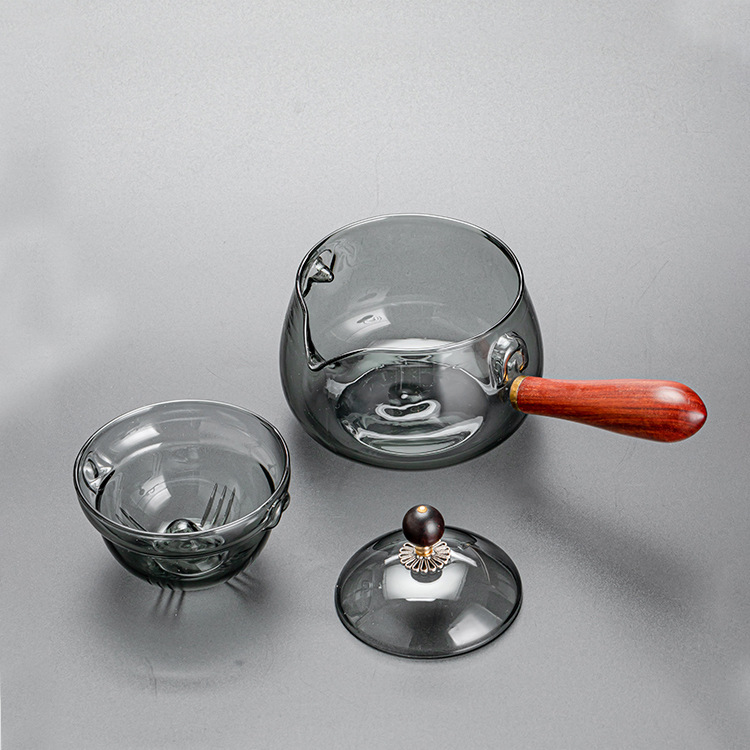 High borosilicate rotating free and easy teapot, tea-water separation transparent black glass teapot, detachable teapot, kung Fu tea set details Picture
