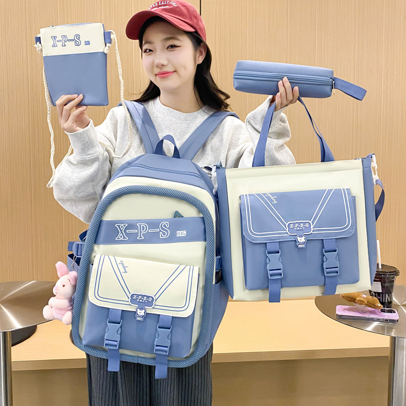 A four-piece set of Korean-style backpack for primary and secondary school students with a high level of appearance and versatility, cute and sweet, large-capacity schoolbag trend Application Scenario