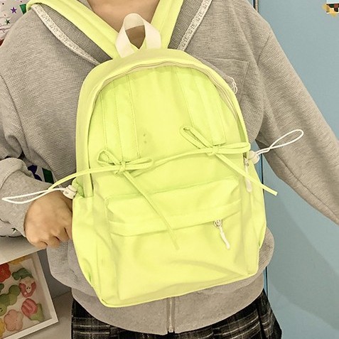2024 Fresh and clean pleated drawstring cute bow design backpack for women's travel lightweight small backpack Specification drawing
