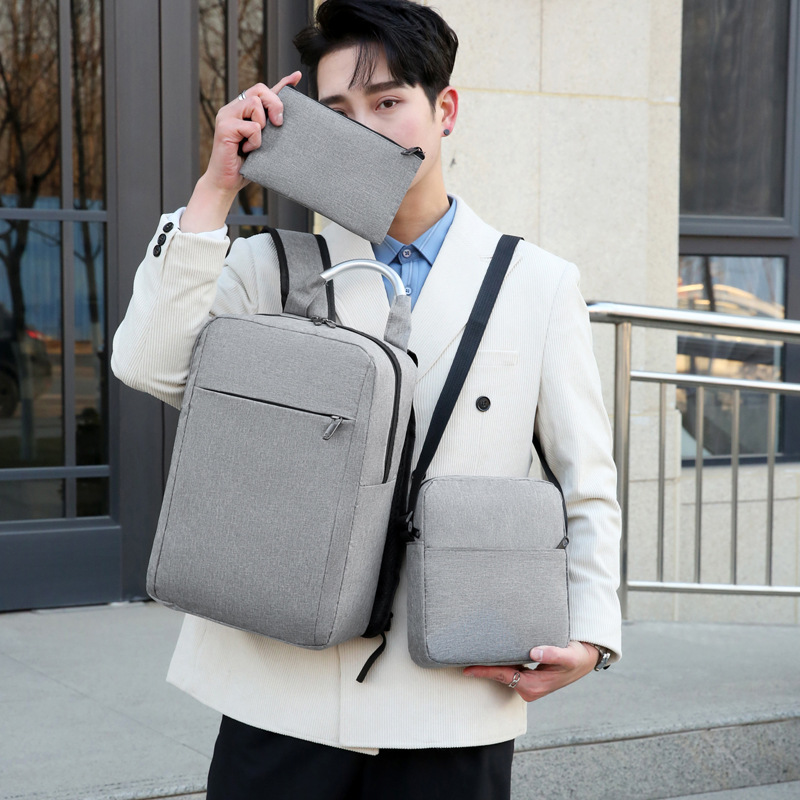 Simple backpack, men's fashionable notebook, USB computer bag, large-capacity backpack, business and casual three-piece set custom-made details Picture