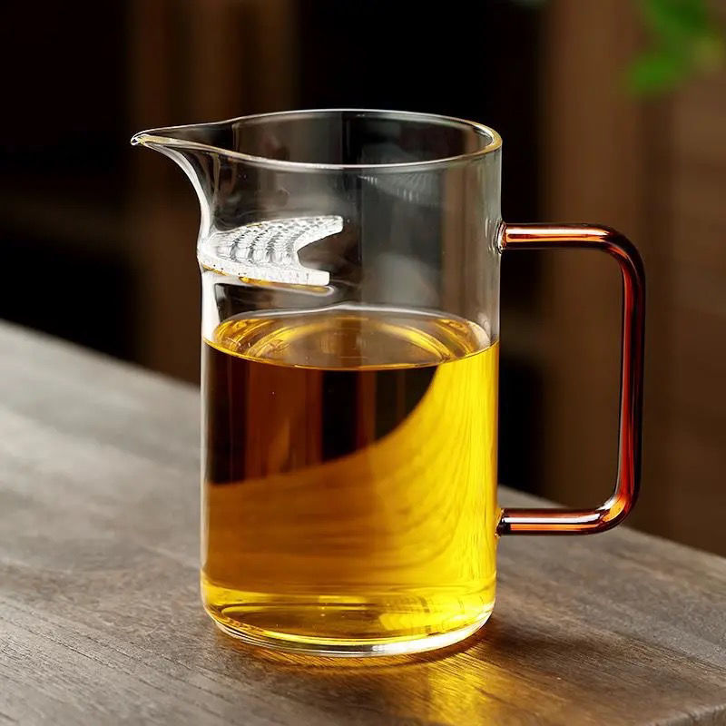 Home office color square handle uniform tea fair cup, high borosilicate glass integrated tea sea distribution tea set public cup details Picture